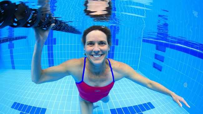 Susie O’Neill gets some laps in at Centenary Aquatic Centre before the Masters World Championships in Fukuoka, Japan. Picture: Adam Head