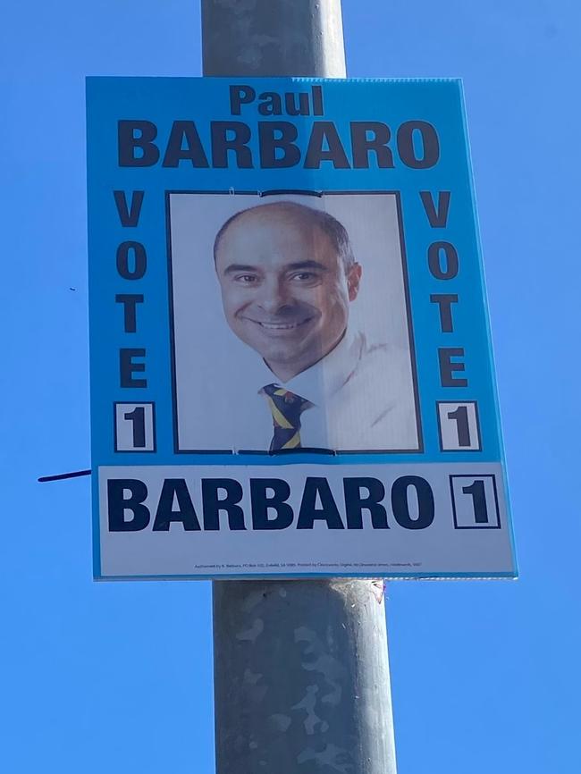 Tea Tree Gully Council said Mr Barbaro appeared to be using posters from a previous election. Picture: Tea Tree Gully Council