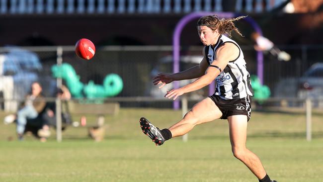 North Geelong's Rory Desnoy kicks forward. GDFNL North Geelong v Bannockburn. Picture: Alan Barber
