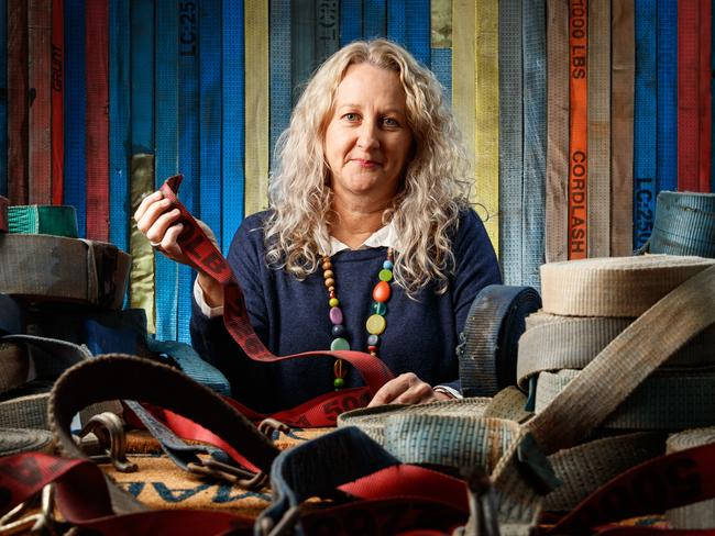 3/7/2019 Artist Jane Skeer has created artworks from recycled Truck racket straps, one of which is a finalist in the The Advertiser Contemporary Art Award. Picture MATT TURNER.