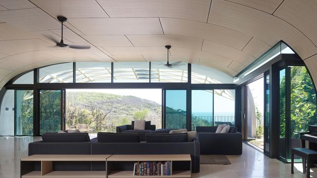 Inside ‘Domic’, which has thermal walls made of hempcrete. Photographer: Scott Burrows.