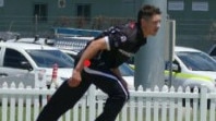 Bowler Andrew Borg in action for the Mackay Magpies.