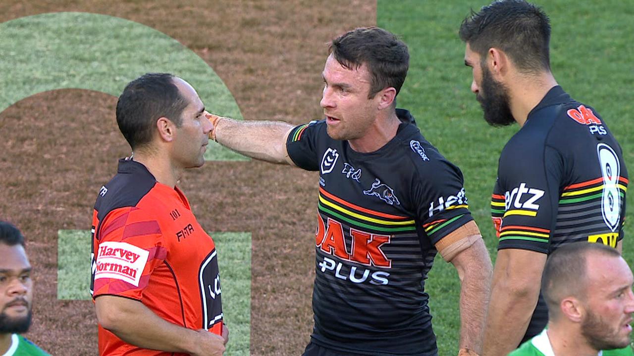 James Maloney backchats the referee.