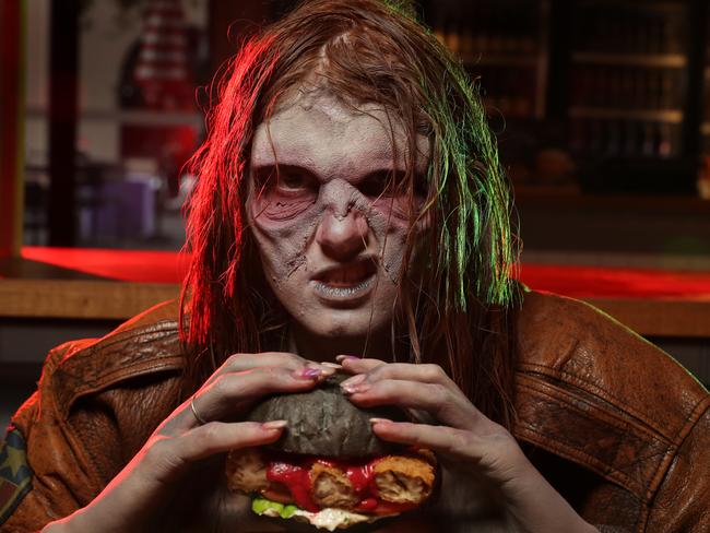 Fleshy bits ... a zombie taste-testing at Grill’d Richmond. Picture: Alex Coppel.