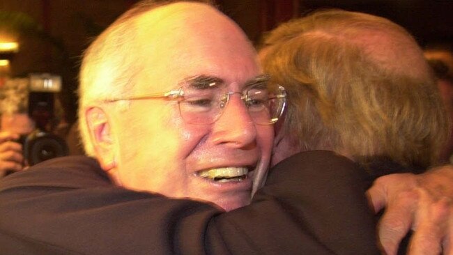 John Howard celebrating the night of his election win in 2001.