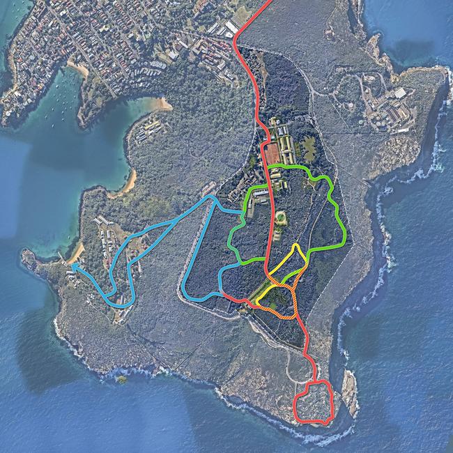 A map showing walking trails on Sydney's North Head, contained in the North Head Sanctuary Draft Master Plan. Picture: Cox Architecture