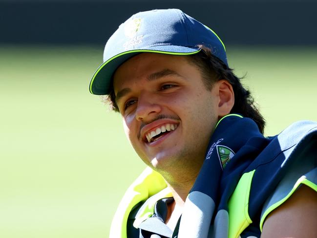 All eyes are on teen debutant Sam Konstas, but captain Pat Cummins says the pressure is off him. Picture: Josh Chadwick/Getty Images