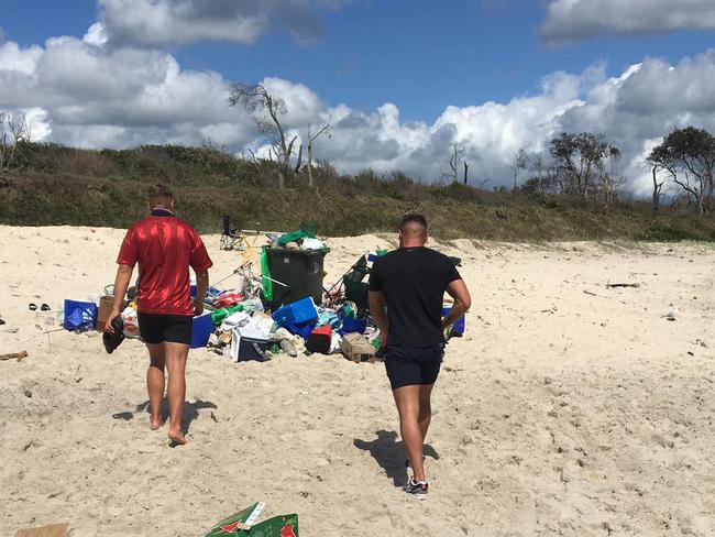 Approximately 200 backpackers have allegedly gathered at an illegal beach party in Byron Bay on the NSW north coast. Pictured is a pile of rubbish left at Belongil Beach following the Boxing Day party. Picture: Supplied