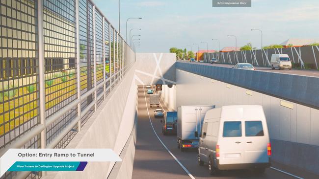 Artist impression of the South Rd entry ramp for a tunnel. Picture: Supplied