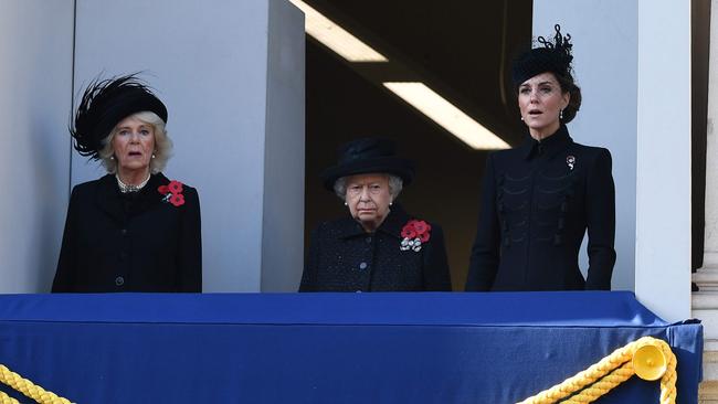 Camilla, Duchess of Cornwall, Queen Elizabeth II and Catherine, Duchess of Cambridge. Picture: AFP