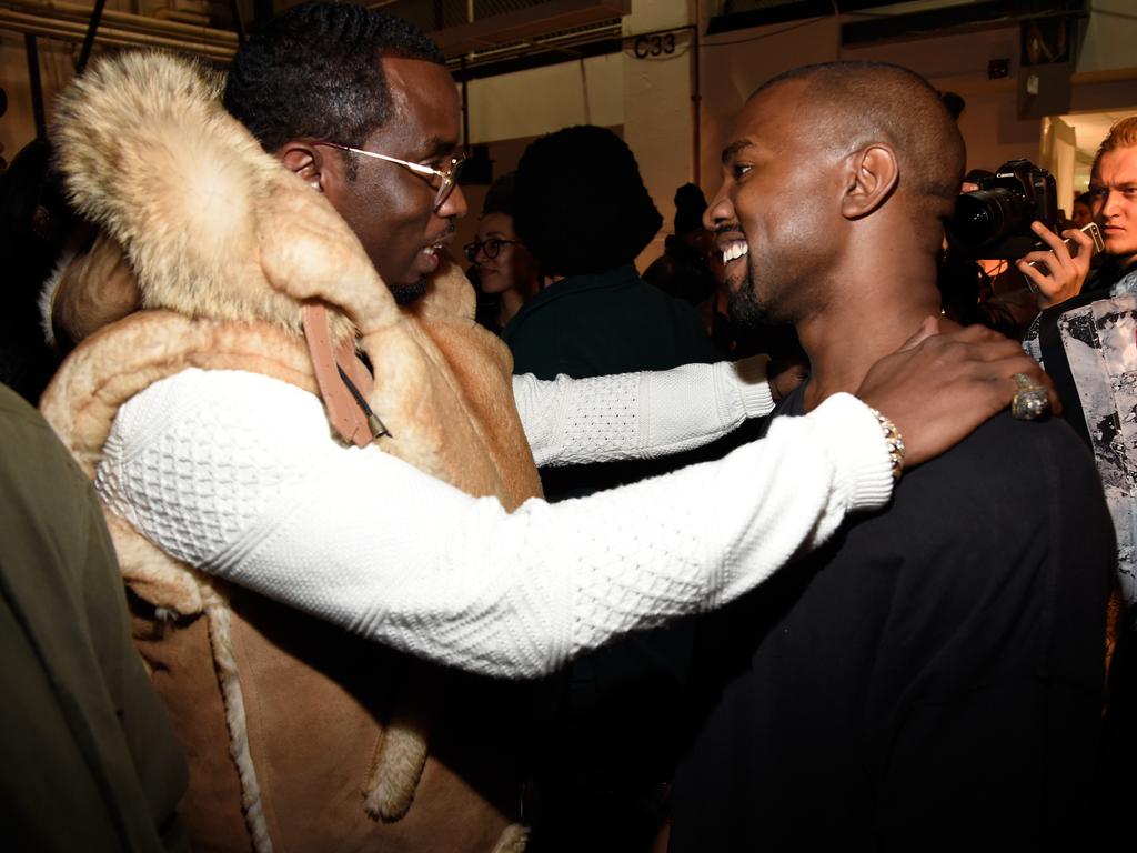 Sean ‘Diddy’ Combs and Kanye West backstage at the Adidas Originals x Kanye West YEEZY SEASON 1 fashion show during New York Fashion Week. Picture: Getty