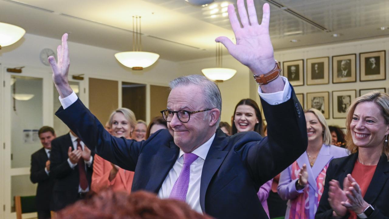 Prime Minister Anthony Albanese arrives in the Labor Party Caucus at Parliament House in Canberra. Picture: NewsWire / Martin Ollman
