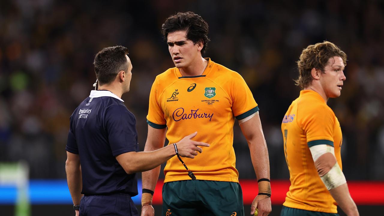 Darcy Swain will miss the rest of the Tets series against England following his red card in Perth. Photo: Getty Images