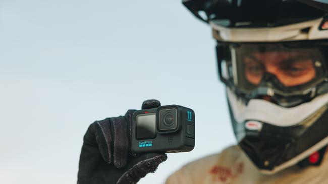 The GoPro HERO11 works with motorcycle helmets via a mount.