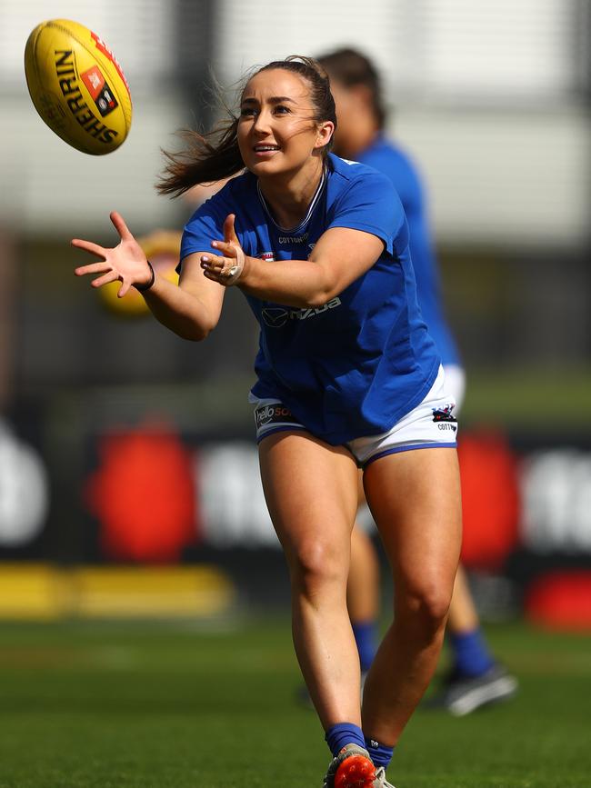 Nicole Bresnehan of the Kangaroos warms up prior to the round six AFLW match between the Richmond Tigers and the North Melbourne Kangaroos at The Swinburne Centre on March 05, 2021 in Melbourne, Australia. (Photo by Robert Cianflone/Getty Images)