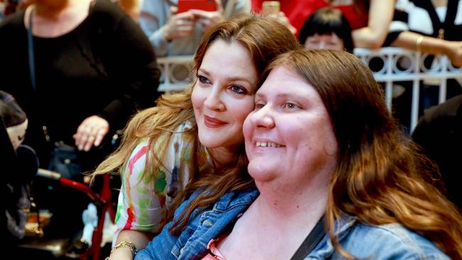 Drew Barrymore with a delighted fan. Picture: Angelo Velardo