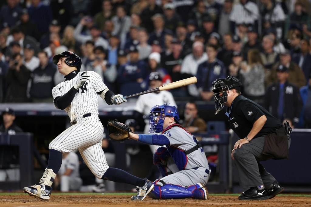 New York's Anthony Volpe hits a grand slam home run to put the Yankees ahead to stay in a World Series victory over the Los Angeles Dodgers