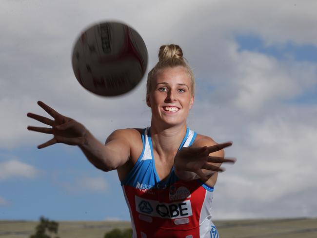 NSW Swift Netballer Maddy Turner at Qudos Bank Arena, Sydney Olympic Park.