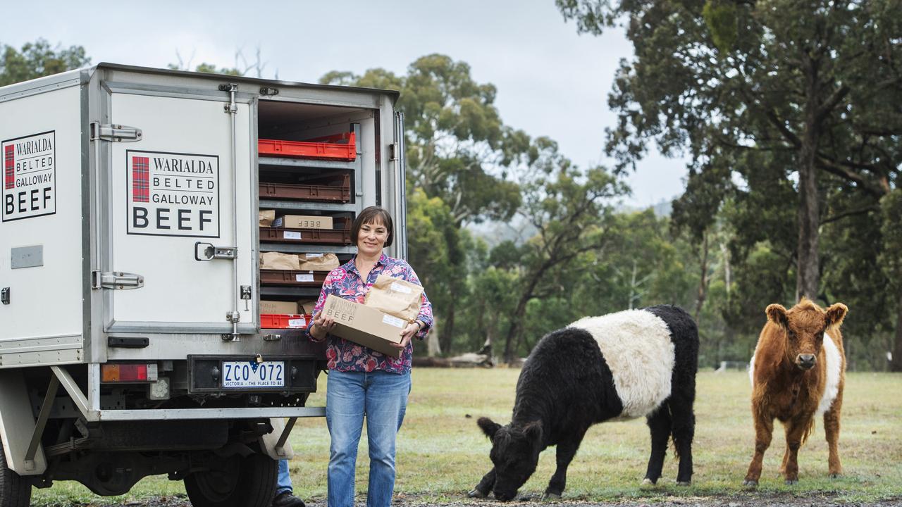 Home delivery: Lizette Snaith from Warialda Belted Galloway Beef with meat packages ready for delivery. Picture: Zoe Phillips