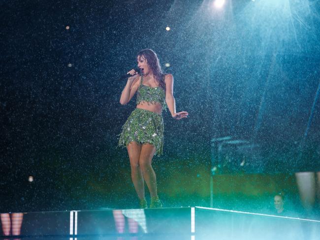 Taylor Swift has performed in the rain before, but conditions on Friday night are being described as “possibly severe”. Picture: TAS Rights Management/Getty Images