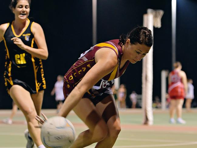 Banks’ star goal attack Kristen Smits in action when she was at Tracy Village. Picture: Michael Franchi