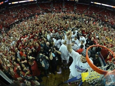 Greenwood celebrates a college basketball championship in the US.