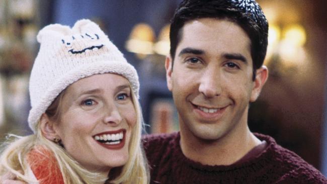 Jane Sibbett (Carol) and David Schwimmer (Ross) in the television series 'Friends'.