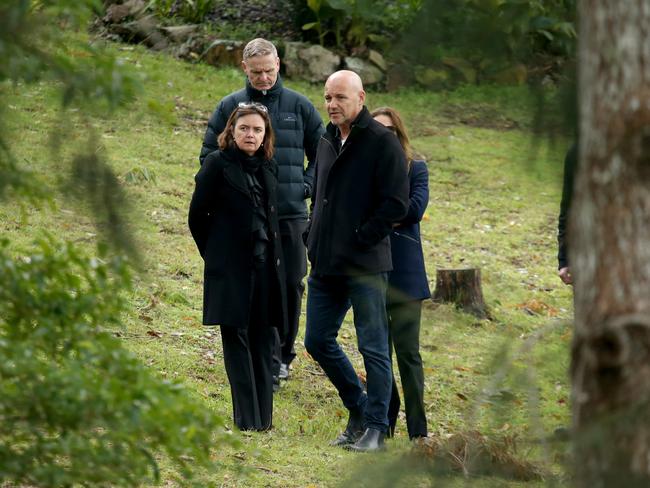 Deputy state coroner Harriet Grahame and Detective Chief Inspector Gary Jubelin walked the same street where William Tyrrell was last seen. Picture: Nathan Edwards