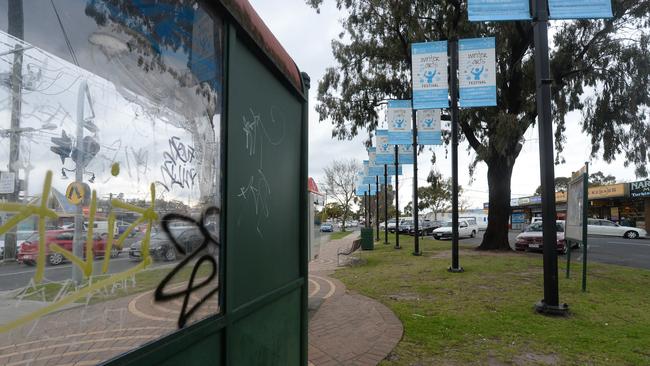 Graffiti has long been an issue in Webb St. This photo of a vandalised Webb St bus shelter was taken in 2015. Picture: Susan Windmiller