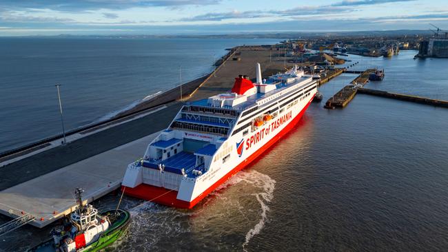 The newly built Spirit of Tasmania IV passenger ferry arrives at Port of Leith. Picture: Iain Masterton/Alamy Live News