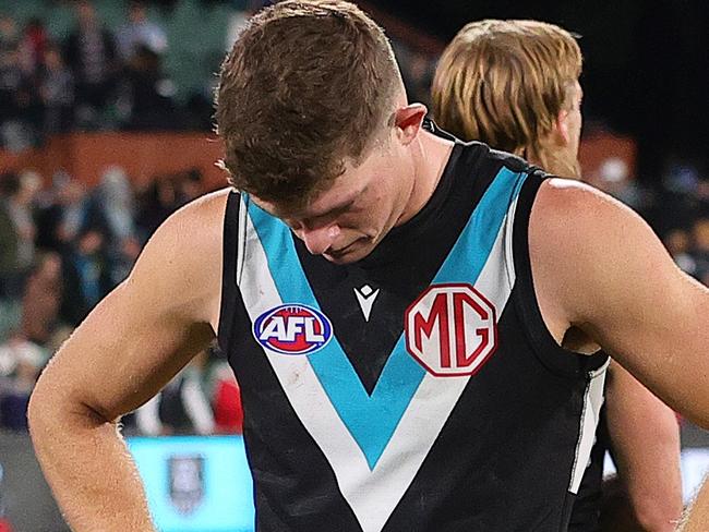 The Power face plenty of questions after their loss to the Blues. (Photo by Sarah Reed/AFL Photos via Getty Images)