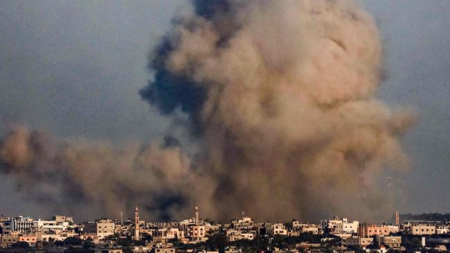 The smoke plumes come amid continuing battles between Israel and the Palestinian Hamas militant group. Picture: Said Khatib/AFP