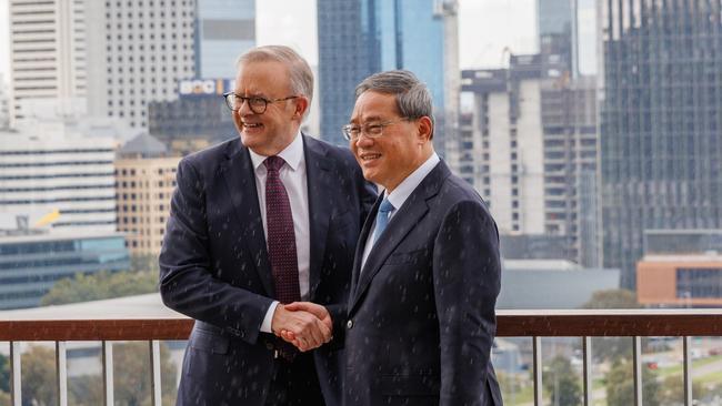 Anthony Albanese and Chinese Premier Li Qiang shake hands before the Australia-China CEO Roundtable in Perth. Picture” Richard Wainwright - Pool/Getty Images