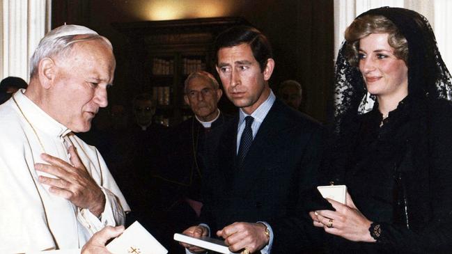 Pope John Paul II with Princess Diana and then Prince Charles on occasion of their private audience at the Vatican in 1985.