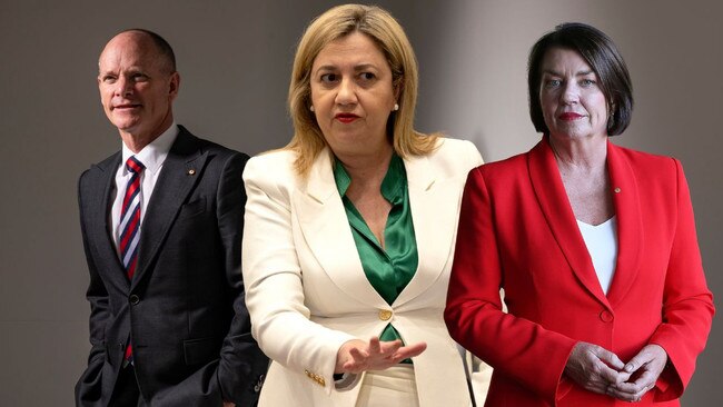 Queenslanders are less satisfied with Premier Annastacia Palaszczuk’s performance than they were with Campbell Newman (left) or Anna Bligh (right) before their election losses.