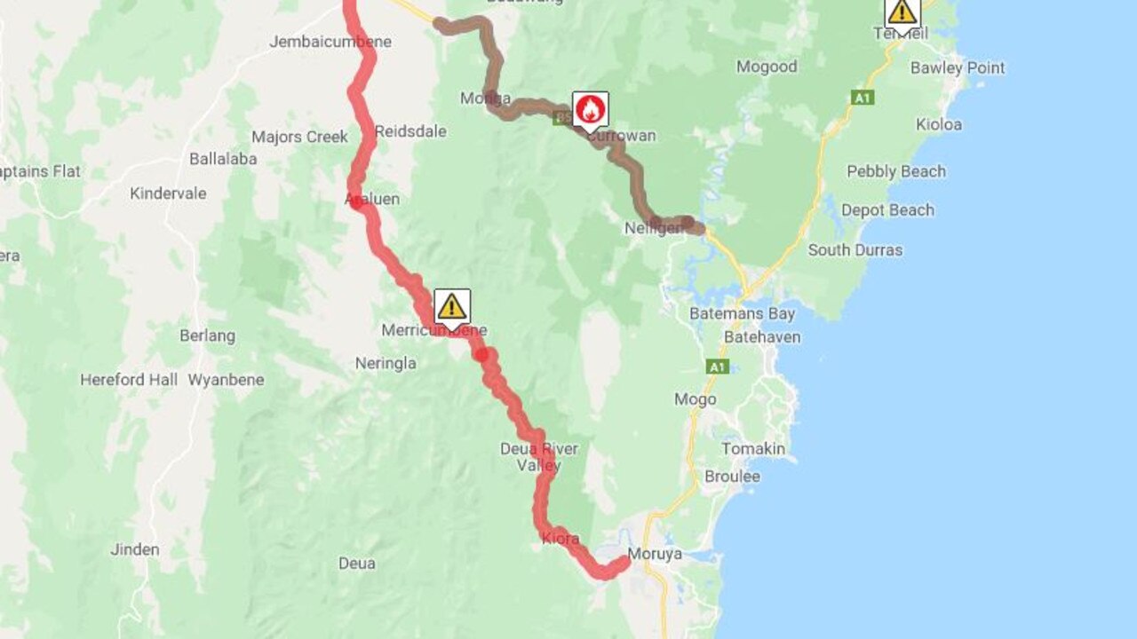 Road closures near Braidwood. Picture: Live Traffic NSW