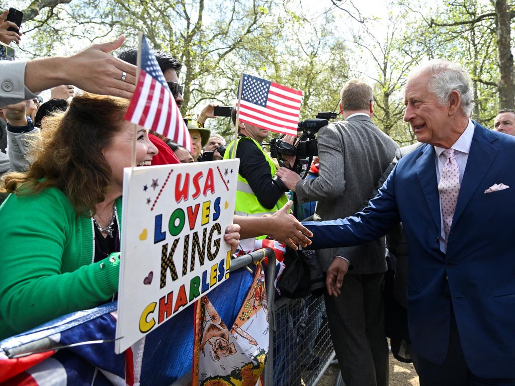 The King speaks with well-wishers on The Mall. Picture: Getty Images