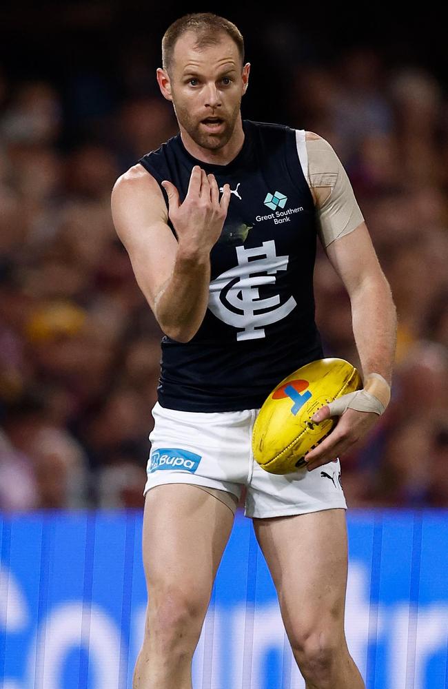 Docherty’s return was a bright spot on a dark night for Carlton. Picture: Michael Willson/AFL Photos via Getty Images