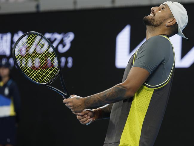 Kyrgios made more headlines after his opening round loss to World No.86 Jacob Fearnley on Monday in his first grand slam match in more than two years. Picture: Michael Klein