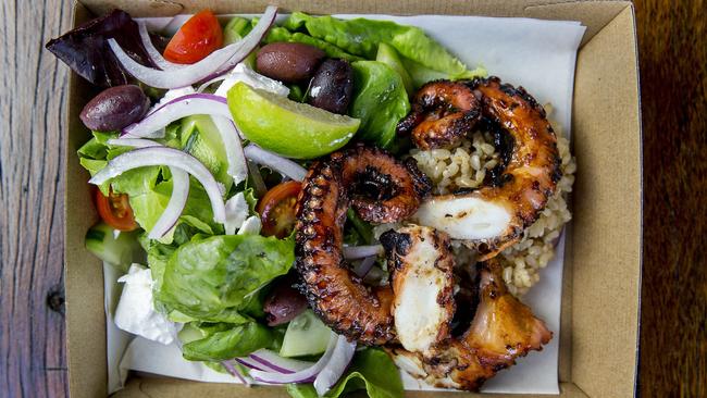 Red Hot Cod’s BBQ Australia octopus with Greek salad. Picture: Jerad Williams