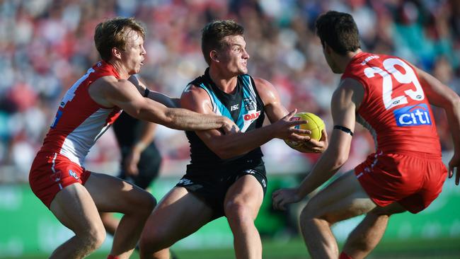 Port Adelaide vice-captain Ollie Wines played such a standout game against Sydney at the SCG last week that Crows premiership captain Mark Bickley senses he will be the next Power captain, as soon as next season. Picture: Brendan Esposito