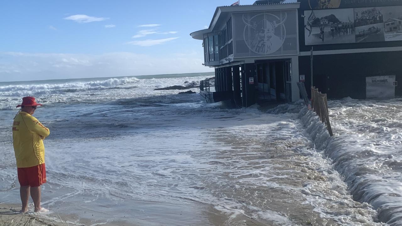 The Currumbin Surf Club car park was under water by 6:30am on Monday. Picture: Greg Stolz