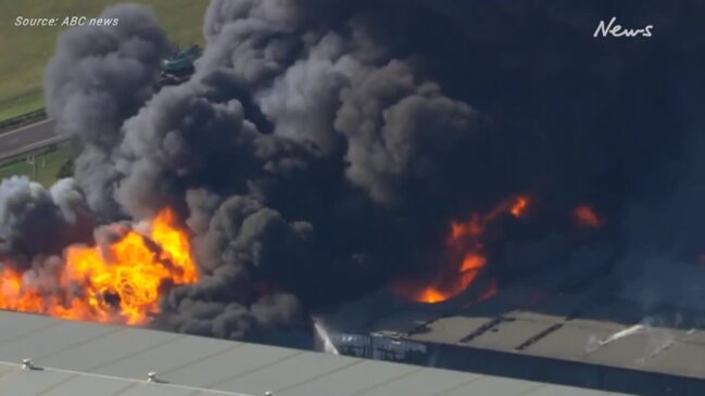 Fire crews battle large factory fire in Melbourne's west after chemical explosion