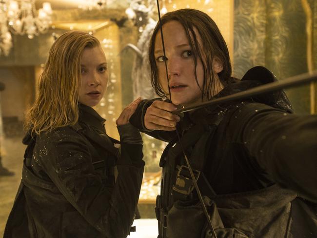 Astonishing work ethic ... Lawrence as Katniss with Cressida (played by Natalie Dormer) in a scene from film The Hunger Games: Mockingjay — Part 2. Picture: Roadshow Films