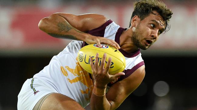 Callum Ah Chee in action for the Brisbane Lions at Metricon Stadium.