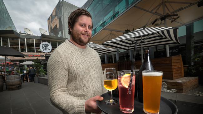 Sam Heathcote from Beer DeLuxe at Federation Square is hoping the scheme encourages people back to the city. Picture: Tony Gough