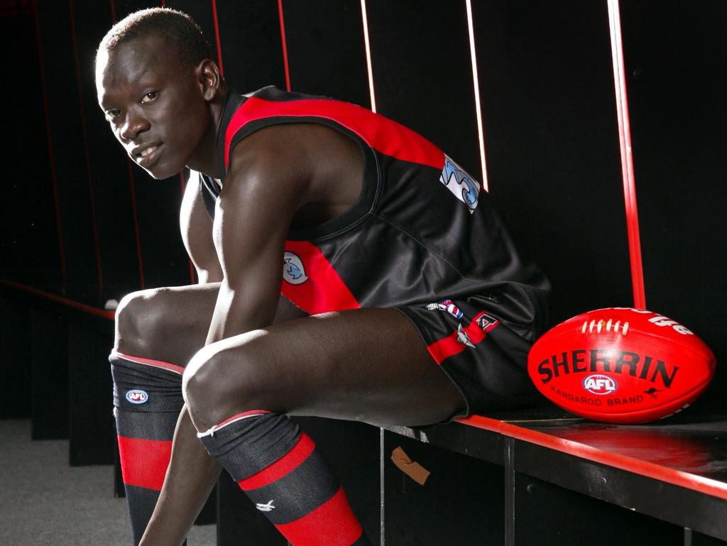 Former child soldier Goaner Tutlan, in 2004, was given an opportunity to train at Essendon.