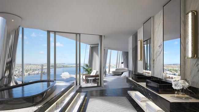 Artist's impression from inside one of the residences in One Barangaroo, Crown Residences in Sydney.