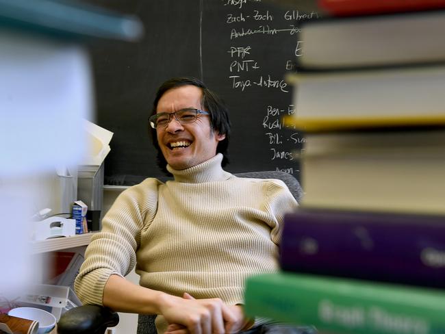 NETWORK SPECIAL. NO NEWS.COM, NO AUS,  MUST TALK WITH NETWORK PIC DESK BEFORE PUBLISHING.     EXCLUSIVE. Coleman-RaynerLos Angeles, CA, USA. April 5, 2025Australian born mathematician Dr Terence Tao photographed in his office at the UCLA campus in Los Angeles. In some shots the famous Dr is seen writing a formula on his 2nd story window.CREDIT MUST READ: Coleman-RaynerTel US (001) 310-474-4343 Ã¢â¬â officewww.coleman-rayner.com