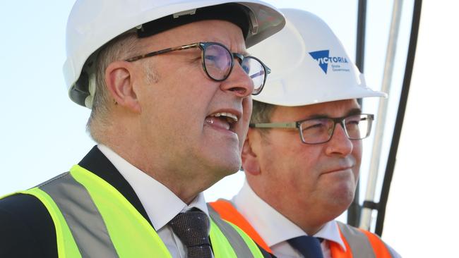 Anthony Albanese and Victorian Premier Daniel Andrews tour a new public housing site in Victoria ahead of Wednesday’s national cabinet housing summit. Picture: NCA NewsWire / David Crosling